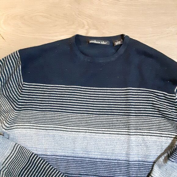 Northern Isles striped navy sweater L acrylic casual pullover - Picture 2 of 2